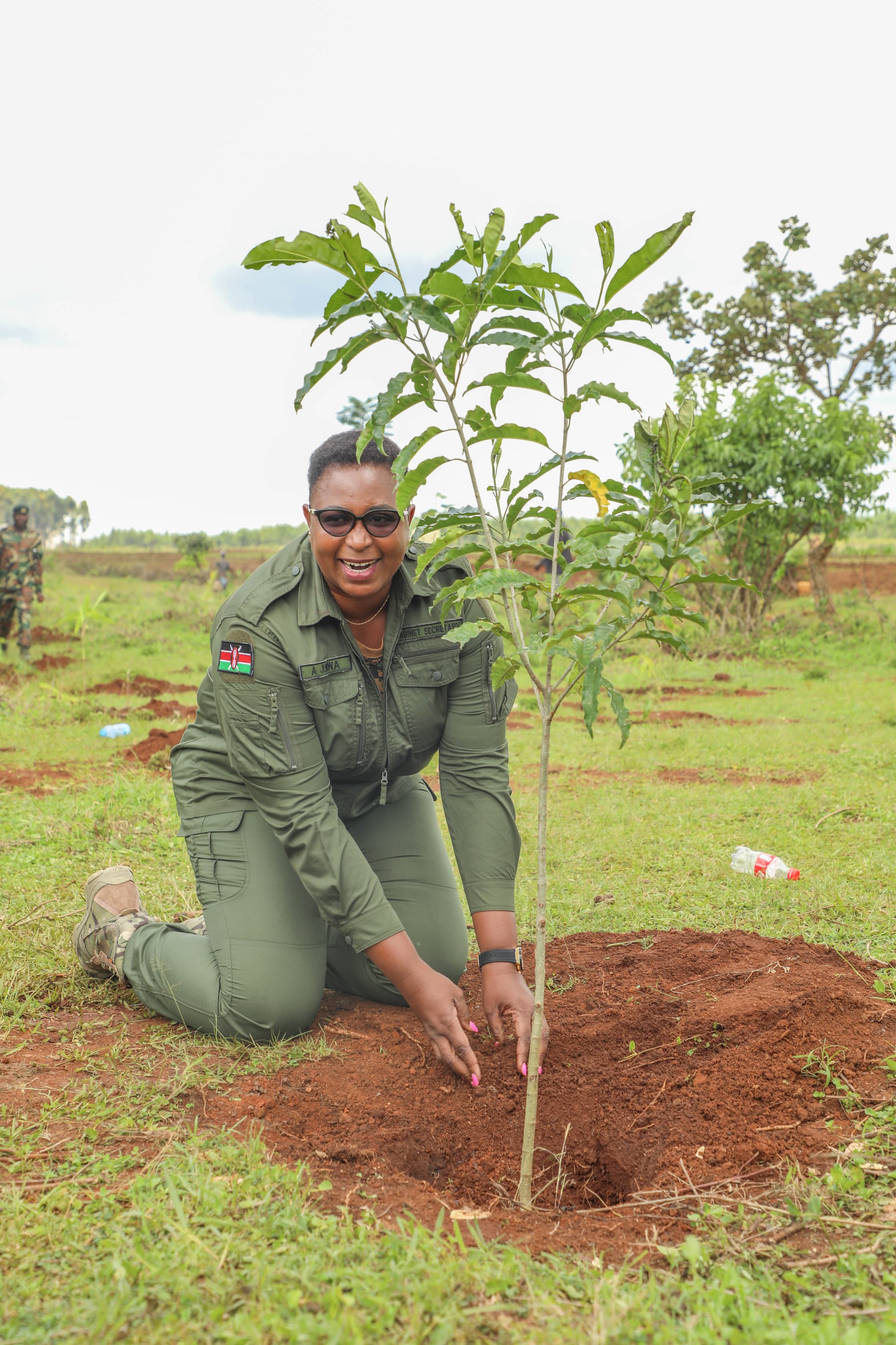 Cabinet Secretary for Gender, Culture the Arts and Heritage Hon. Aisha Jumwa plants a tree during the National Tree Growing exercise on Nzoia Forest Station, Kakamega County